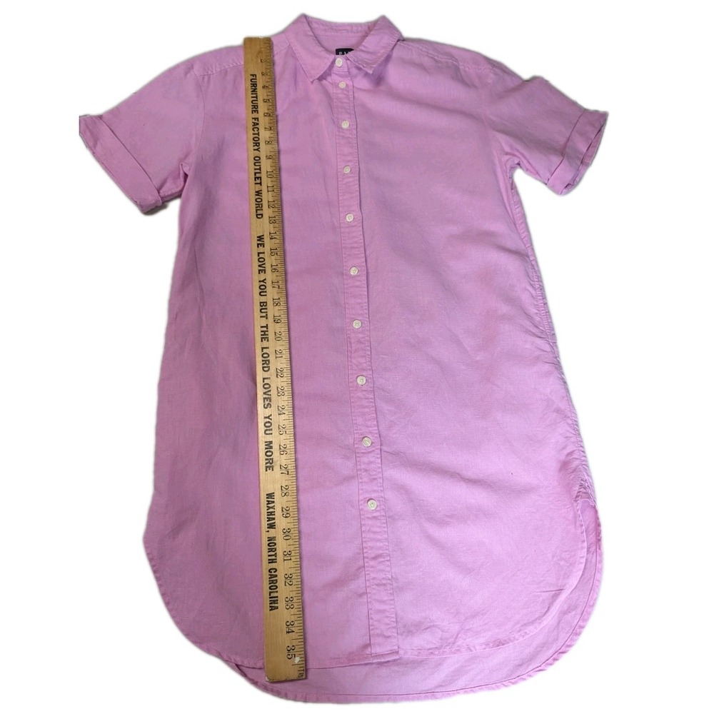 GAP Pink Linen Blend Short Sleeve Button Front Shirt Dress XS Petite W/ Pockets - Picture 5 of 13